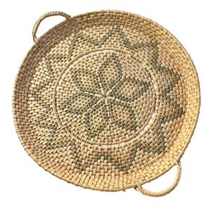 Handwoven Grass Basket Tray Natural Colors Beach Wall Table Decor